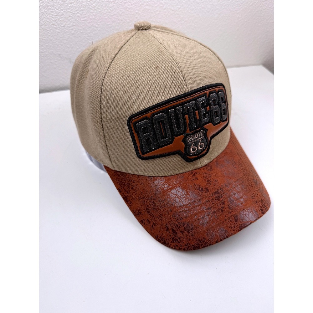 Black Eagle Route 66 Baseball Cap Tan Brown Faux Leather Brim Adjustable Hat